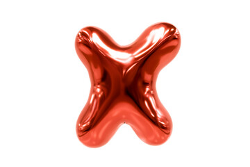 Balloon font metellic red letter X made of realistic helium balloon, Premium 3d illustration.