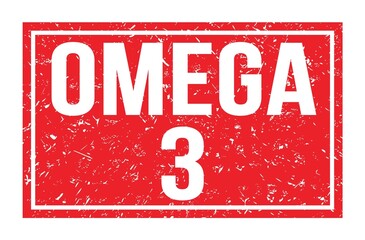 OMEGA 3, words on red rectangle stamp sign