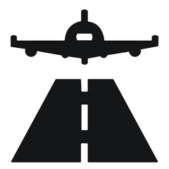 Black airplane landing simple vector icon isolated