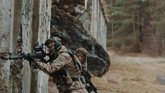 Armed female regiment during the special war operation. High quality 4k footage