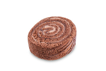 Chocolate cake roll with on a white isolated background