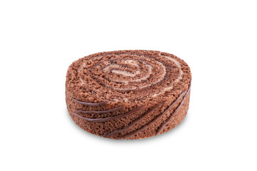 Chocolate cake roll with on a white isolated background