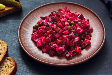 vinaigrette, Russian beetroot vegetable salad.