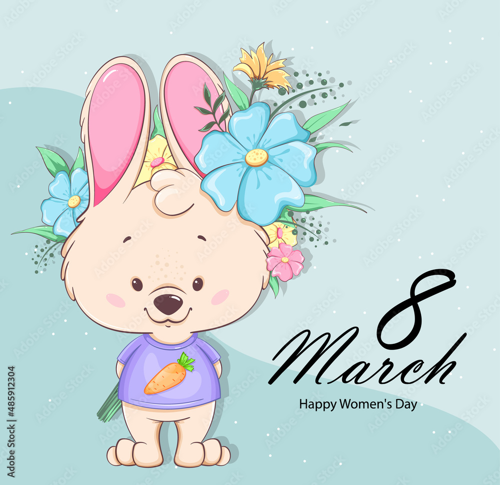 Wall mural Happy Women's day. Cute bunny cartoon character