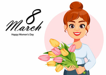 Happy Women's day greeting card. Beautiful lady
