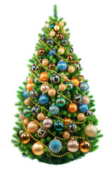 decorated christmas tree isolated on white background. xmas design element