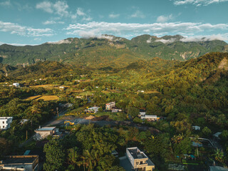 Fototapeta na wymiar Taiwan - Amazing landscape next to Chenggong city from drone view