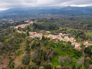 Fototapeta na wymiar Aerial drone view in kavalouri village nexzt to karousades in north corfu greece 