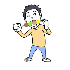 串焼きを食べる