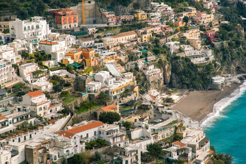 Fototapeta premium View of the entire old town of Positano and its colored houses from the top. Amalfi coast Italy