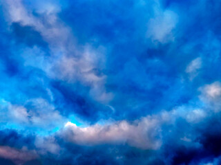 Cloudy sky with an unusual shade, a background with cloudy sky in contrasting colors. Dramatic storm sky background.