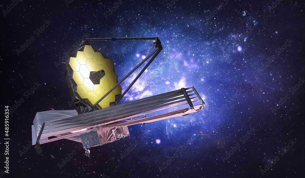 Aufkleber james webb space telescope in outer space. jwst far galaxies explore. sci-fi space collage. astronom