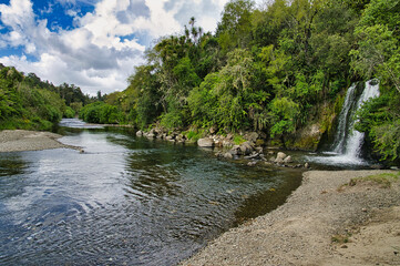 The Whirinaki River and Mangamate Falls, at the entrance of Whirinaki Forest Park near Minginui in Te Urewera, North Island, New Zealand
