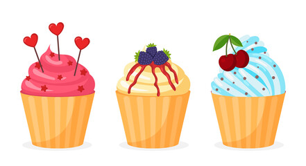 Set of sweet cupcakes