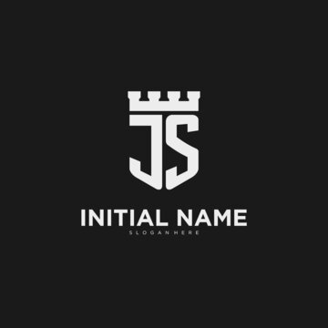 Initials JS logo monogram with shield and fortress design