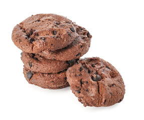 Delicious chocolate cookies on white background