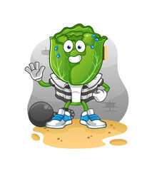 cabbage head cartoon criminal in jail. cartoon character