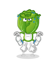 cabbage head cartoon fart jumping illustration. character vector