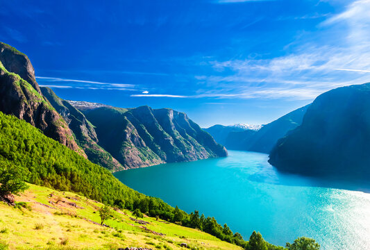 View on the landscape next to Aurlandsfjord in Norway