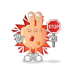 peace finger head cartoon holding stop sign. cartoon mascot vector