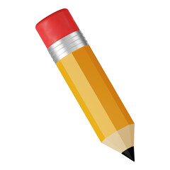 Pencil. Stylized stationery pencil with an eraser. School and university supplies. 3d render, isolate. Pencil for quick sketches and notes. Illustration in cartoon style.