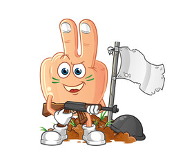 Obraz na płótnie Canvas peace finger head cartoon army character. cartoon mascot vector