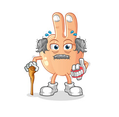 peace finger head cartoon white haired old man. character vector