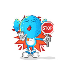 candy head cartoon holding stop sign. cartoon mascot vector