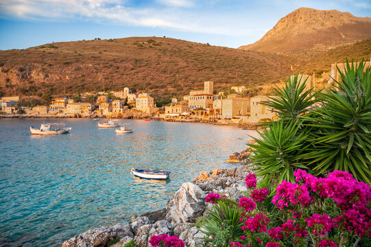 beautiful view of Limeni at sunset - Lemini, Port of Aeropoli, Mani, Limeni, Peloponnese, Greece