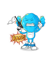candy head cartoon warning shot mascot. cartoon vector