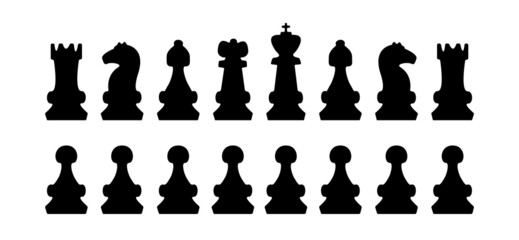 Chess figures icon on white background. Strategy concept check game figures. Business competition, strategy, logical thinking concept design collection.