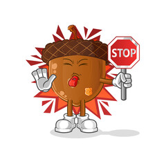 acorn head cartoon holding stop sign. cartoon mascot vector