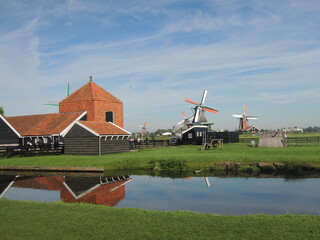 Peaceful scenery of the Dutch windmill village Zaanse Schans