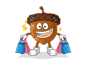 acorn head cartoon shoping mascot. cartoon vector © dataimasu