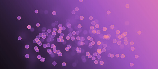 Bokeh particles on purple background, wide panoramic view, 3D rendering