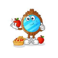 mirror eating an apple illustration. character vector