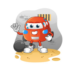 car criminal in jail. cartoon character