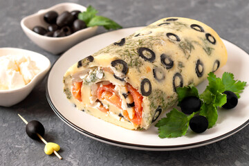 Festive roll with salmon and cream cheese