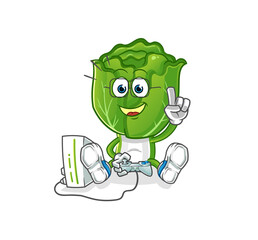 cabbage head cartoon playing video games. cartoon character