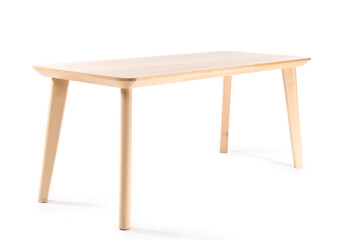 Stylish wooden coffee table on white background