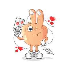 peace finger head cartoon hold love letter illustration. character vector