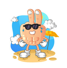 peace finger head cartoon sunbathing in summer. character vector