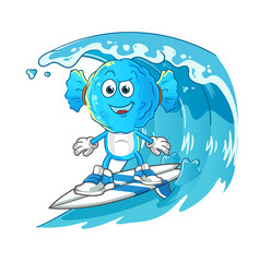 candy head cartoon surfing character. cartoon mascot vector