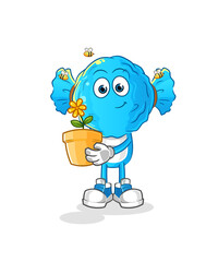 candy head cartoon with a flower pot. character vector