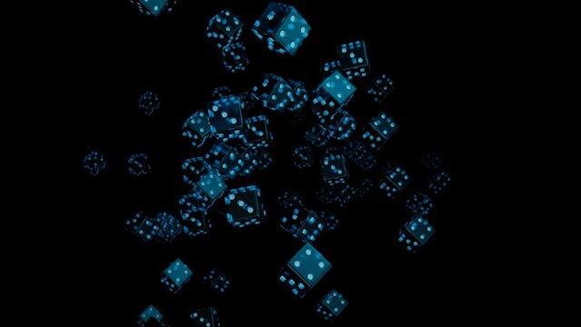 Blue dice flying into camera on transparent background. Gambling concept. Casino. 