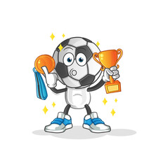 football head cartoon winner with trophie. cartoon character