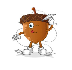 acorn head cartoon with paper plane character. cartoon vector