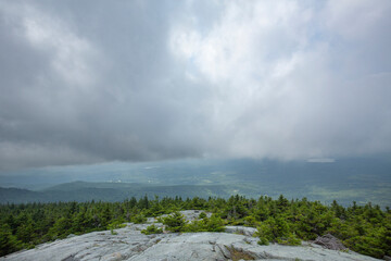Low clouds envelop the summit of Mt. Kearsarge in New Hampshire.