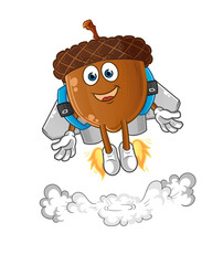 acorn head cartoon with jetpack mascot. cartoon vector
