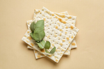Jewish flatbread for Passover on light background